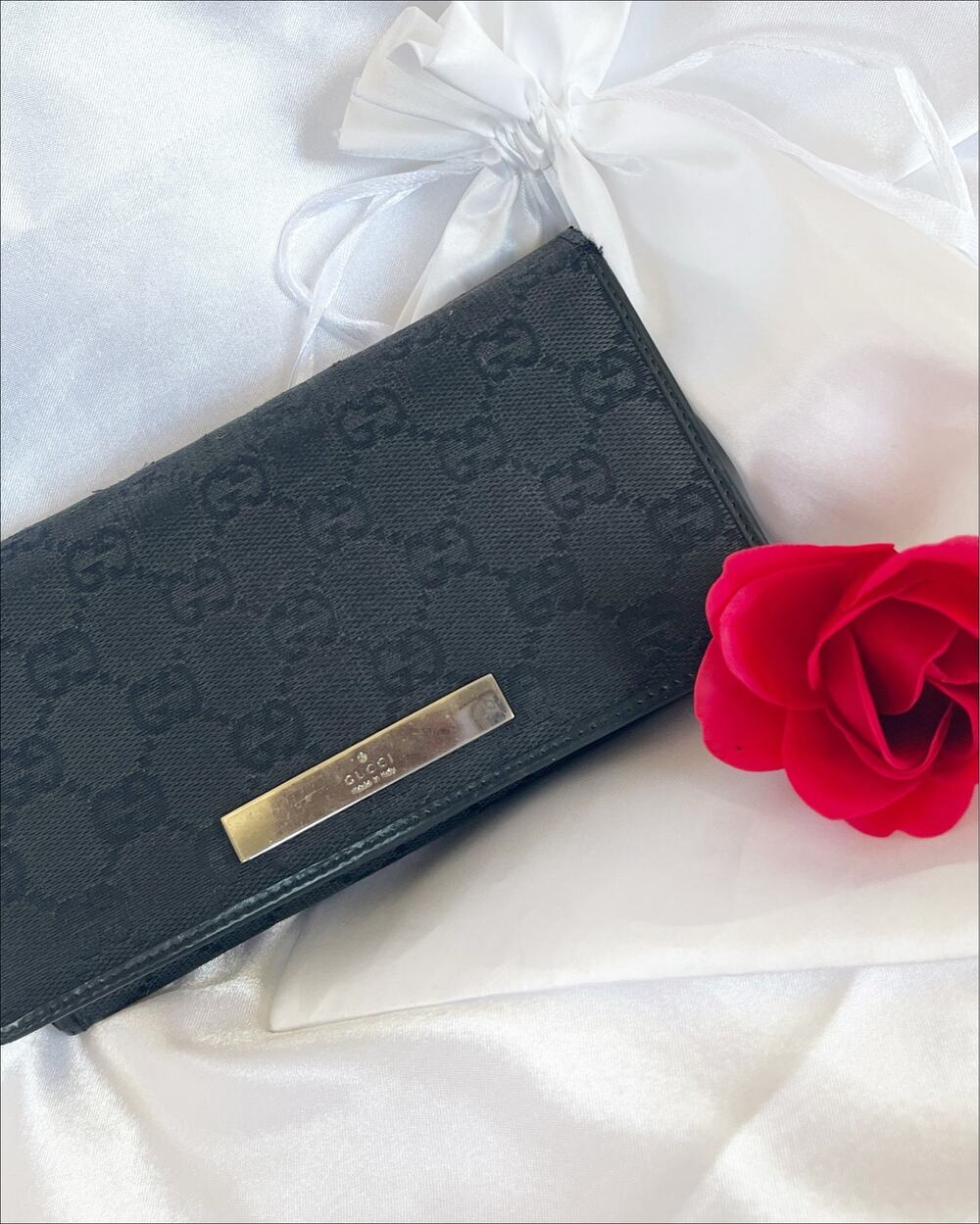 Gucci GG Black Canvas Continental Wallet w/ Dual Coin Compartments Made in Italy